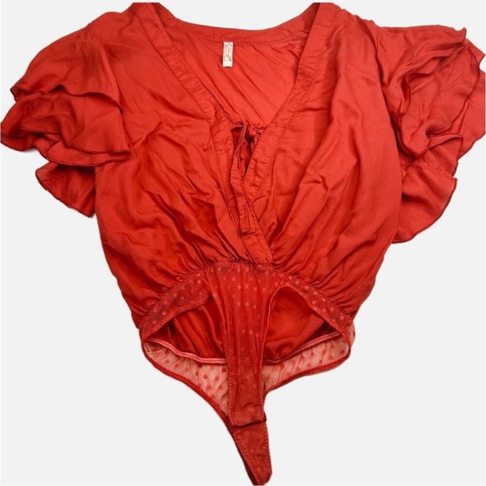 Free People Intimately Free RED Call Me Later Body Suit - XS